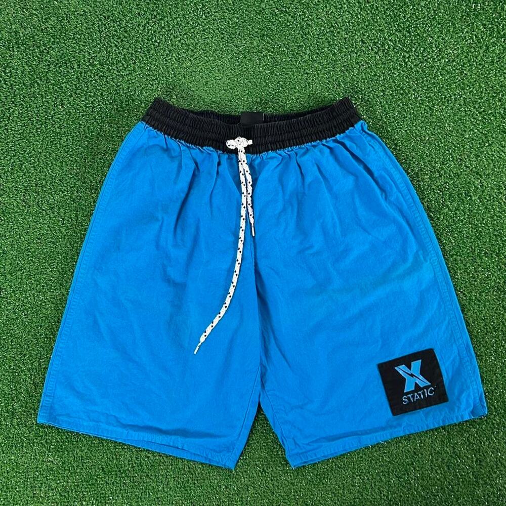 Vintage 80s 90s X-Static Blue and Black Cotton Surf Shorts